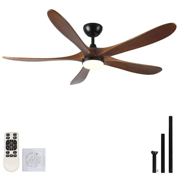 62 in. Indoor Black Nosieless 5 Solid Wood Blades Downrod Standard Ceiling Fan with DC Motor and Remote Control Included