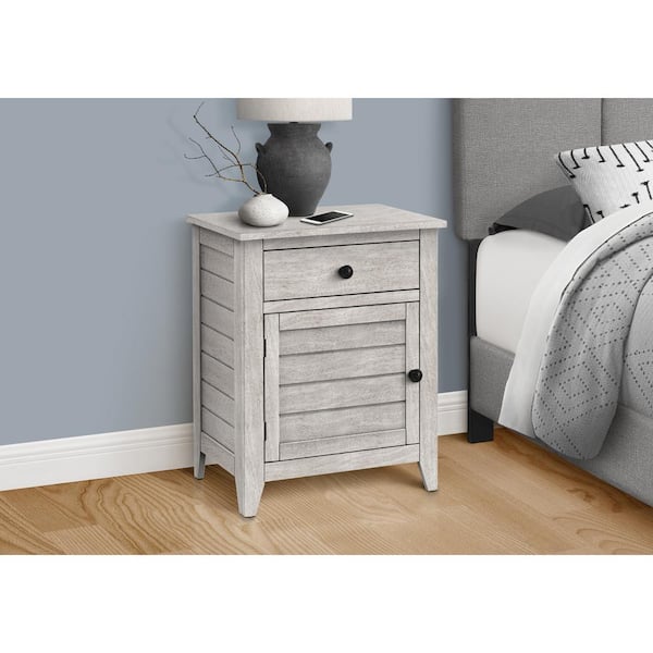 Unbranded 13.75 in. Washed Gray Veneer Rectangle Top MDF End Table with Storage Drawer