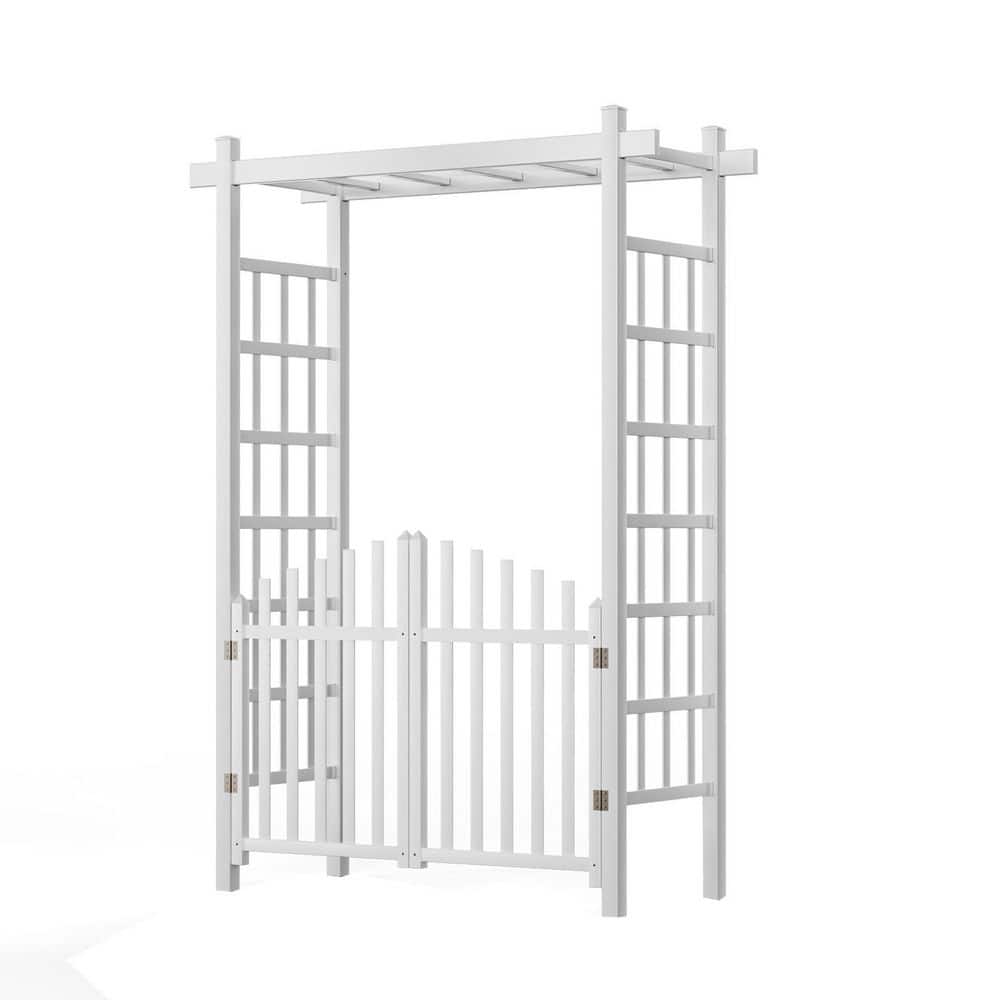 VINGLI 85 in. x 61 in. Garden Arbor with Gate PVC Wedding Arch for Ceremony Party Garden Trellis for Climbing Plants HDG61000294 - The Home Depot