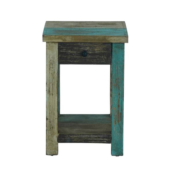 Noble House Edgell 16 in Square Multicolored Handmade Distressed Large Wood Side Table