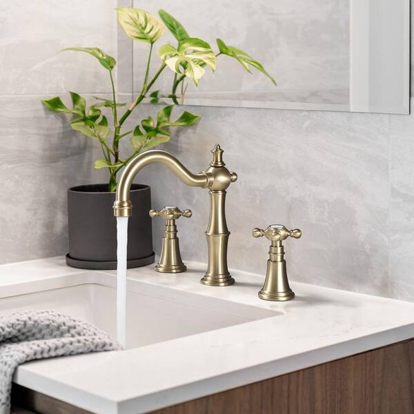 Antique 8 in. Widespread Deck Mount 2-Handle Bathroom Faucet in Brushed Gold