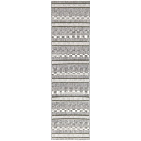 Hampton Bay Gray 2 x 7 Striped Doormat 2 ft. x 7 ft. Area Rug