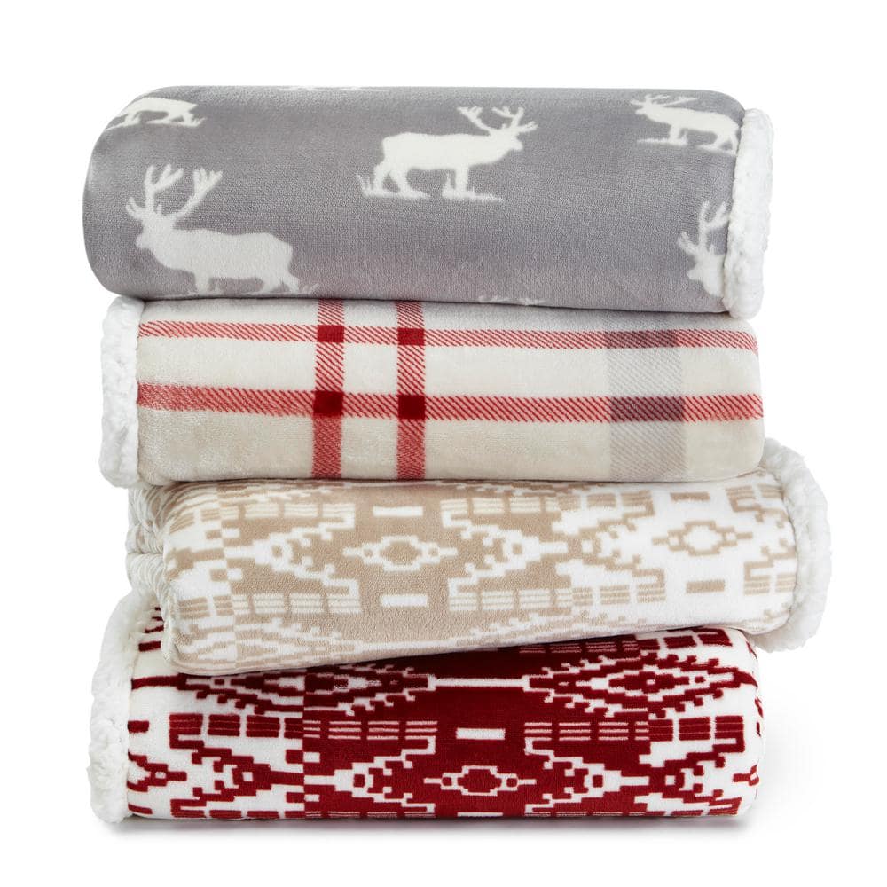 50"x60" Plaid Reversible Sherpa Fleece Throw Blanket