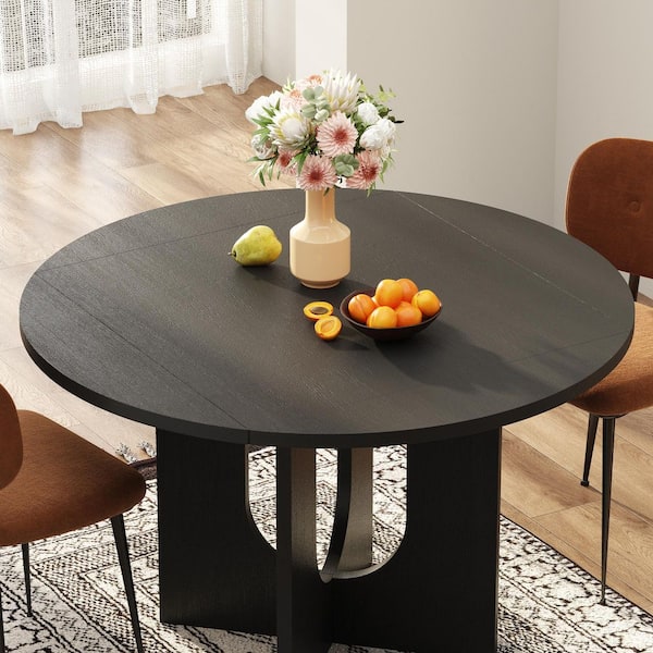 33.4-47.2 in. Round to Square Black Wood Computer Desk with Transforming Desktop and Double Pedestal for Home Office