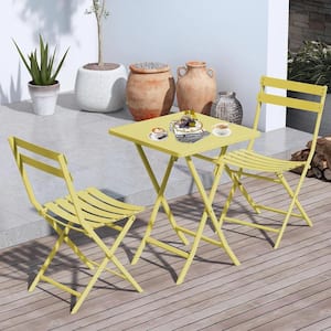 Patio Metal Bistro Set, Folding Outdoor Patio Furniture Sets, Patio Set of 3 Foldable Patio Table and Chairs-Yellow