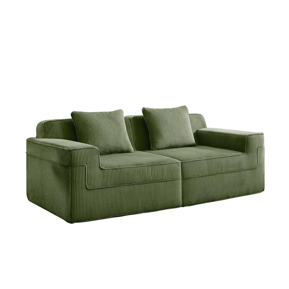 40.55 in. Armless 2-piece Corduroy Cloud Sectional Sofa with Deep Seat and Throw Pillows in Green price history on PriceWatchPro