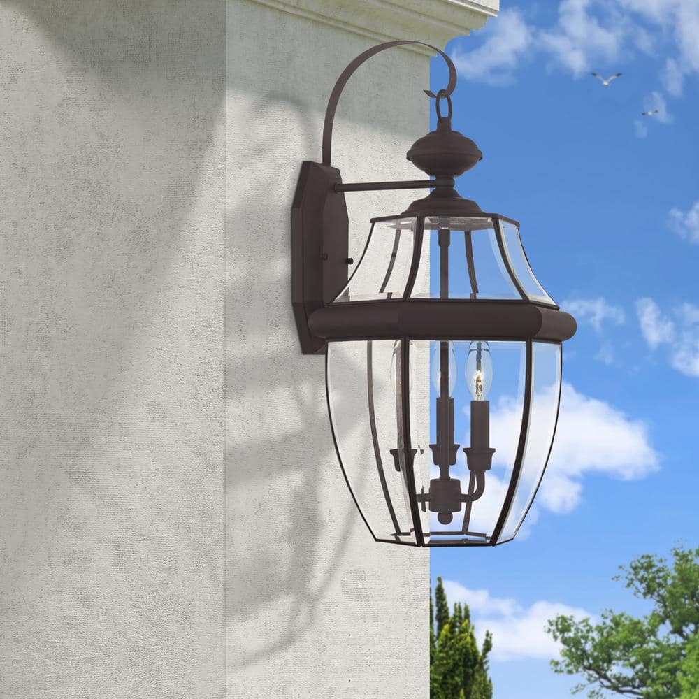 Bronze 3-Light Outdoor Wall Lantern with Clear Beveled Glass
