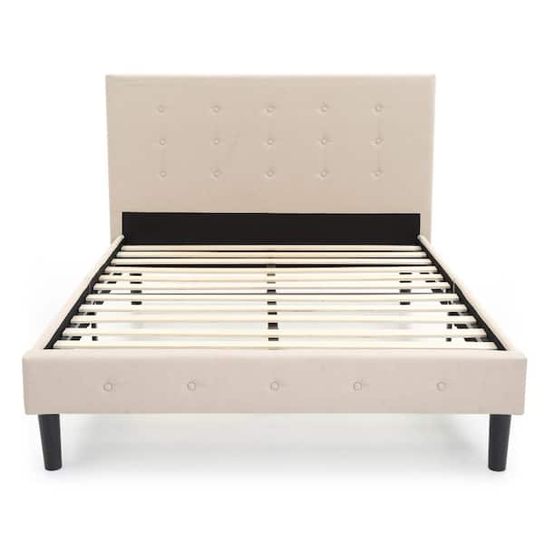 Decoro Craven Linen Full Upholstered, Metal Bed Frame With Tufted Headboard