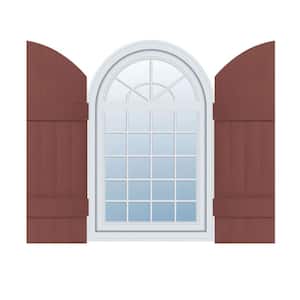 14 in. x 53 in. Lifetime Vinyl Standard Four Board Joined w/ Archtop Board and Batten Shutters Pair Burgundy Red