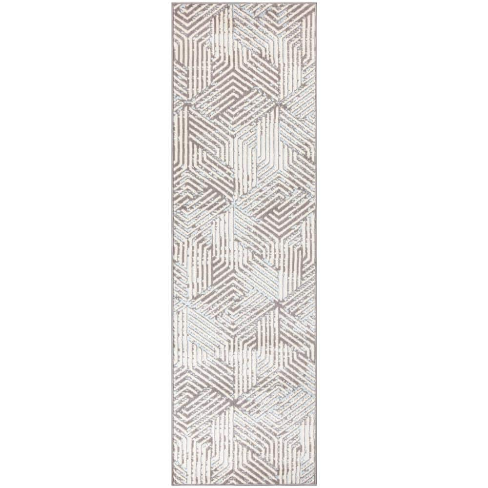 Grafix Grey 2 ft. x 8 ft. Geometric Contemporary Runner Area Rug -  Nourison, 907004