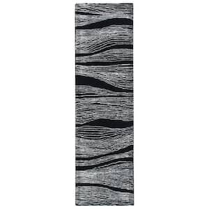 Metro Black/Ivory 2 ft. x 8 ft. Abstract Waves Runner Rug
