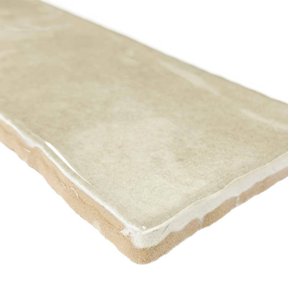 Beige Glossy Ceramic Subway Wall and Floor Tile 3" x 12"
