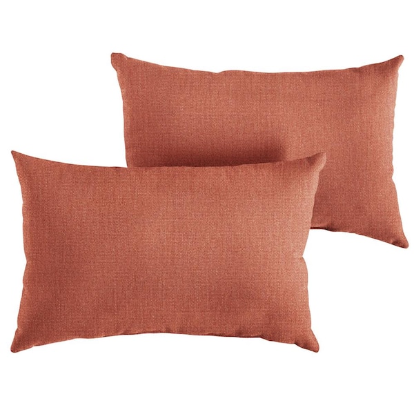 SORRA HOME Sunbrella Canvas Persimmon Rectangle Indoor/Outdoor Lumbar Pillow (2-Pack)