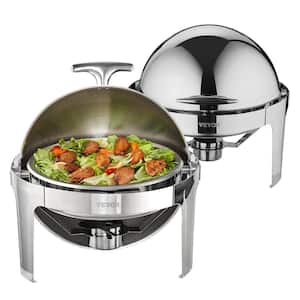 Roll Top Chafing Dish Buffet Set 6 qt. Stainless Steel Chafer with 2 Full Size Pans Round Chafing Dishes, 2 Pack