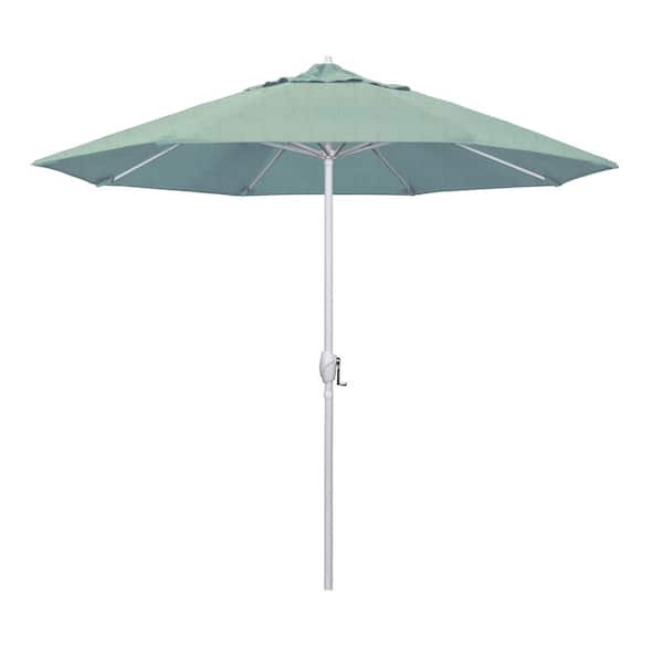 California Umbrella 9 ft. Matted White Aluminum Market Patio Umbrella Auto Tilt in Spa Sunbrella