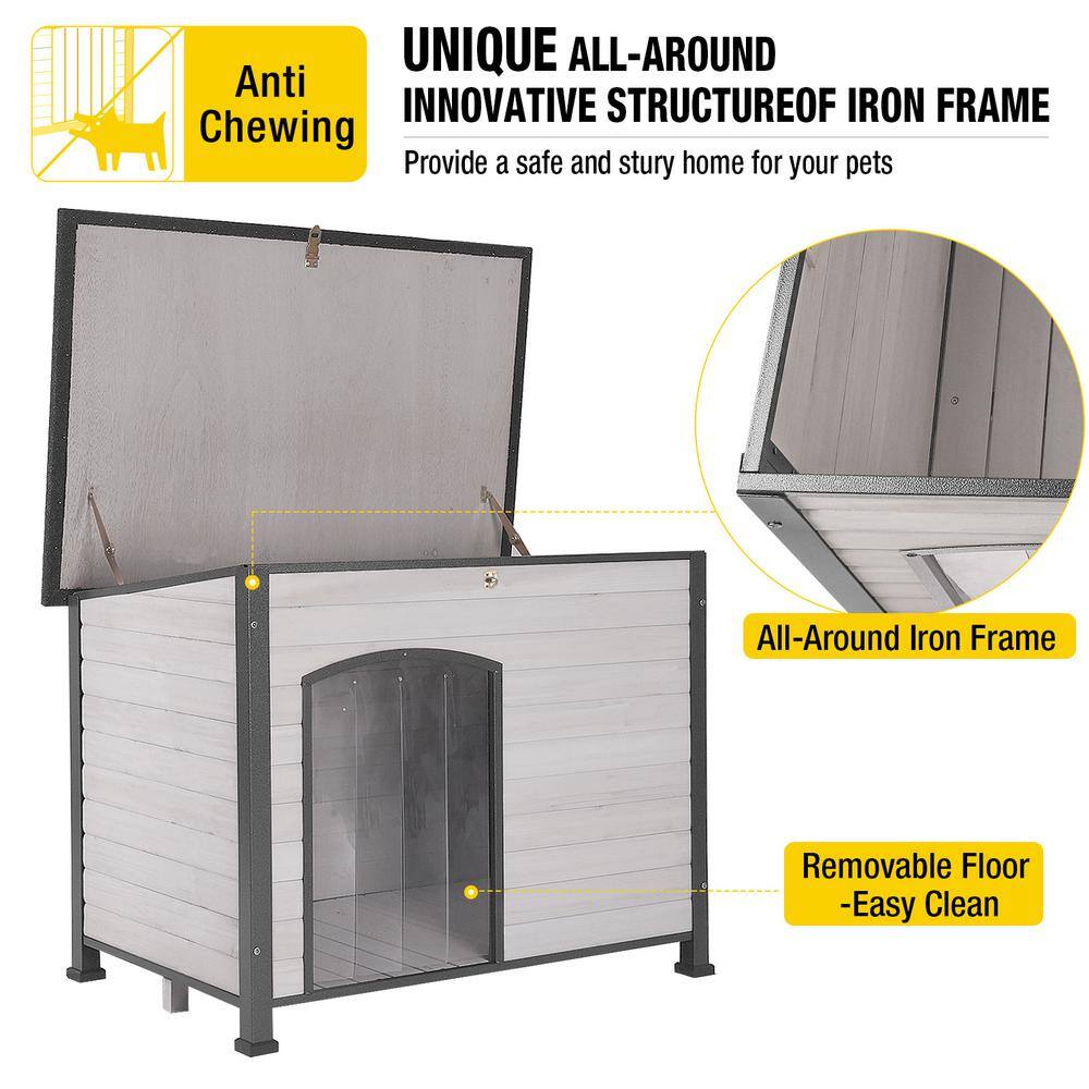 Large Off-White Wooden Dog House with Iron Frame