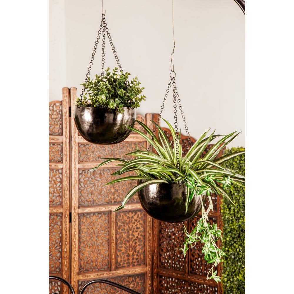 Set of 2 Black Iron Hanging Planters with Chains