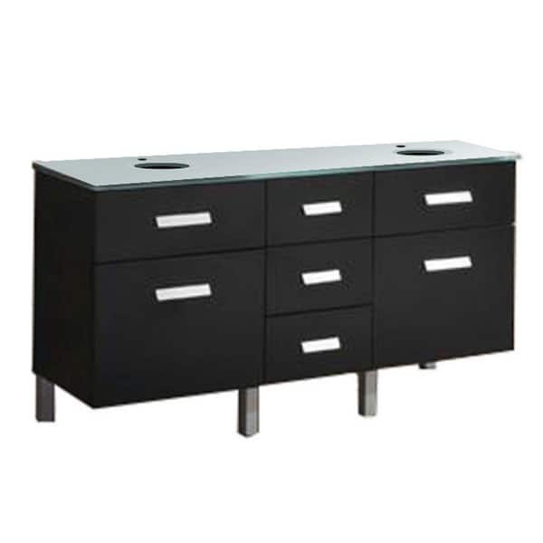 Virtu USA Maybell 56 in. Bathroom Vanity in Espresso with Glass Vanity Top Only in Aqua-DISCONTINUED