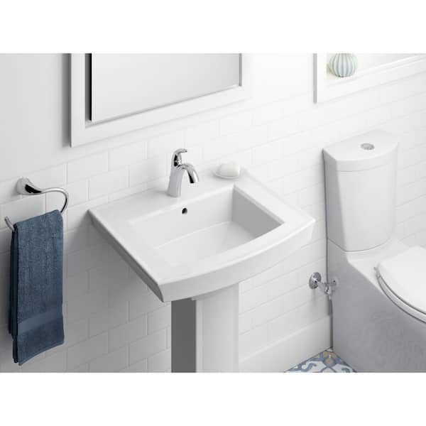 Archer 24 In. Vitreous China Pedestal Sink Basin Only in White with Overflow Drain