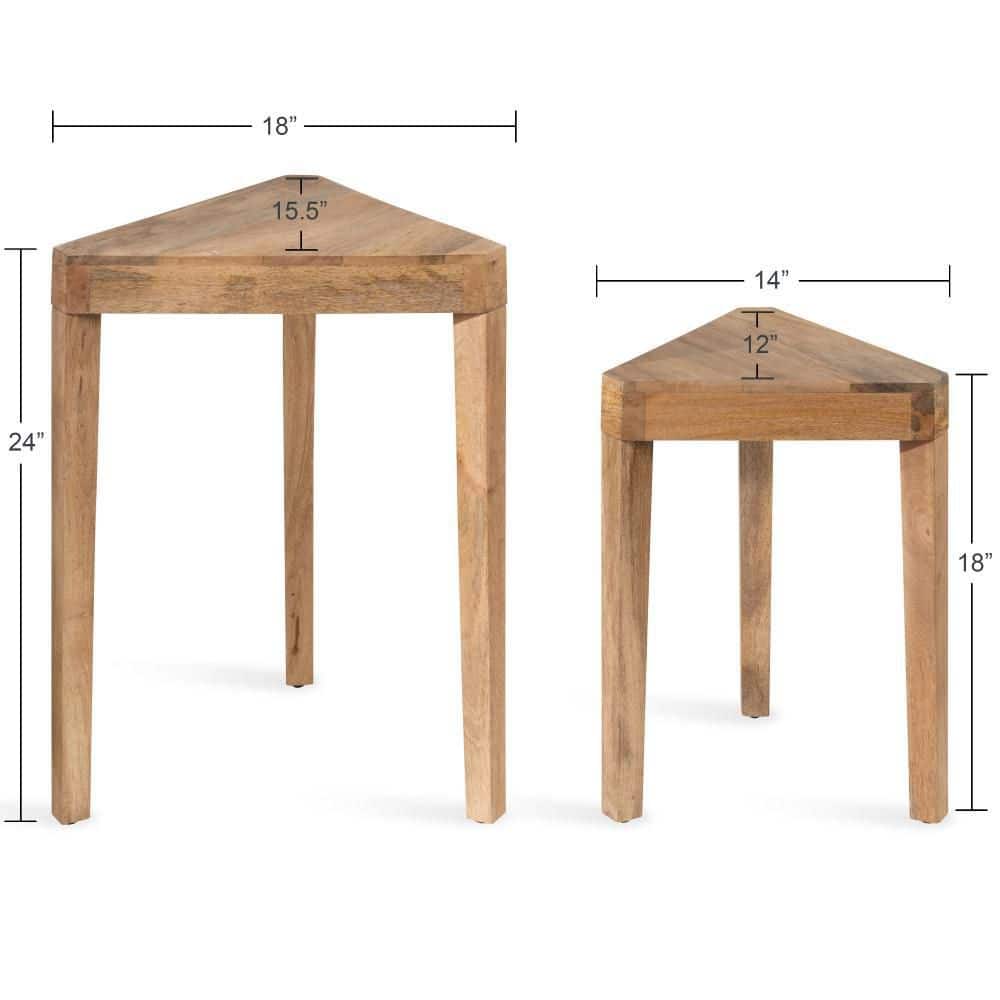 Talcott Whitewashed Wood Triangular Nesting Table Set