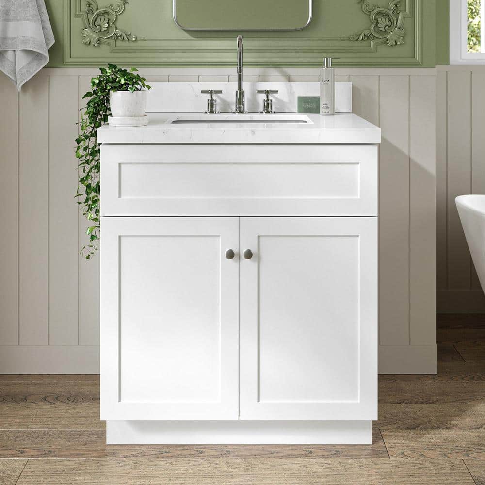 Hamlet 30" White Wood Freestanding Vanity with Quartz Top