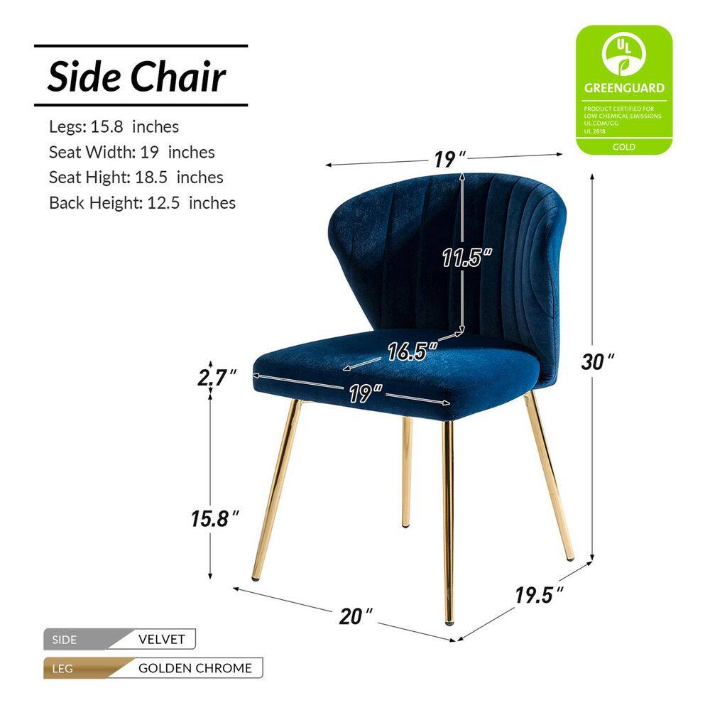 Navy Blue Velvet Upholstered Side Chair with Golden Metal Legs