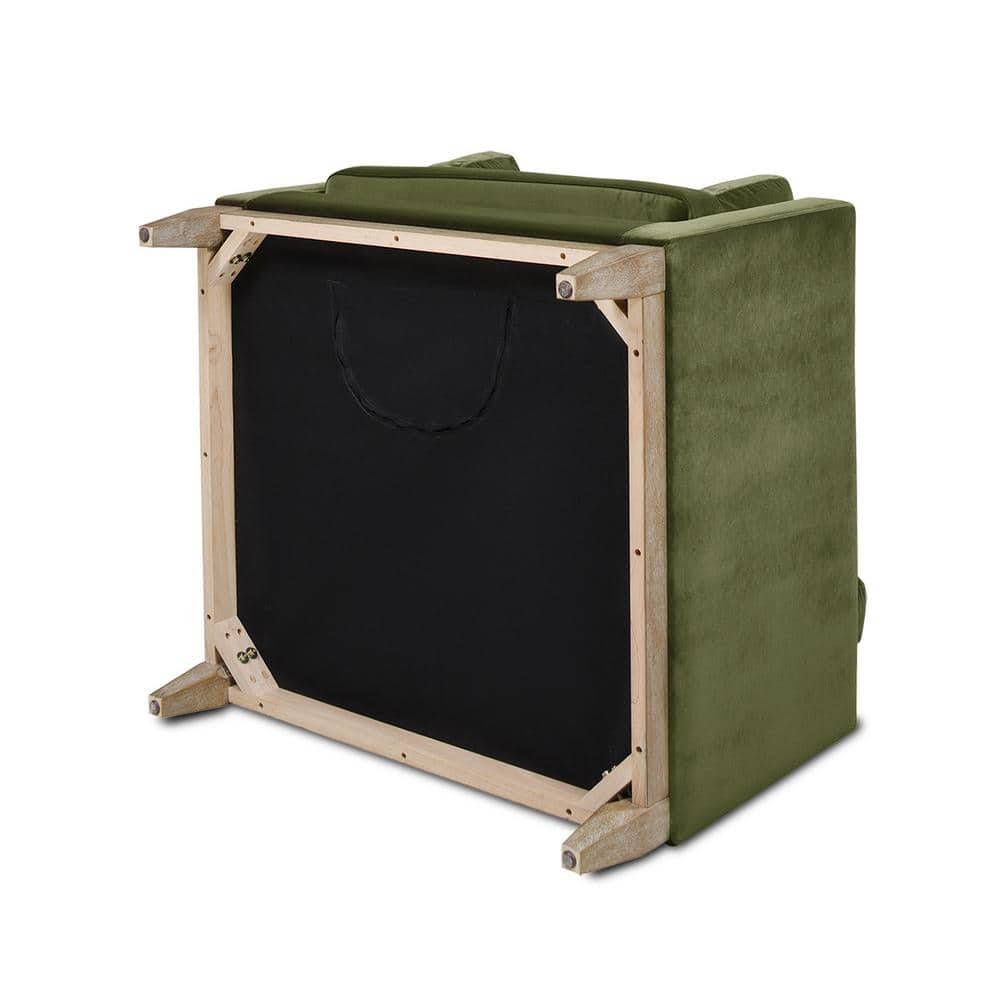 Olive Green Velvet Chaise with Wood Frame, 36"