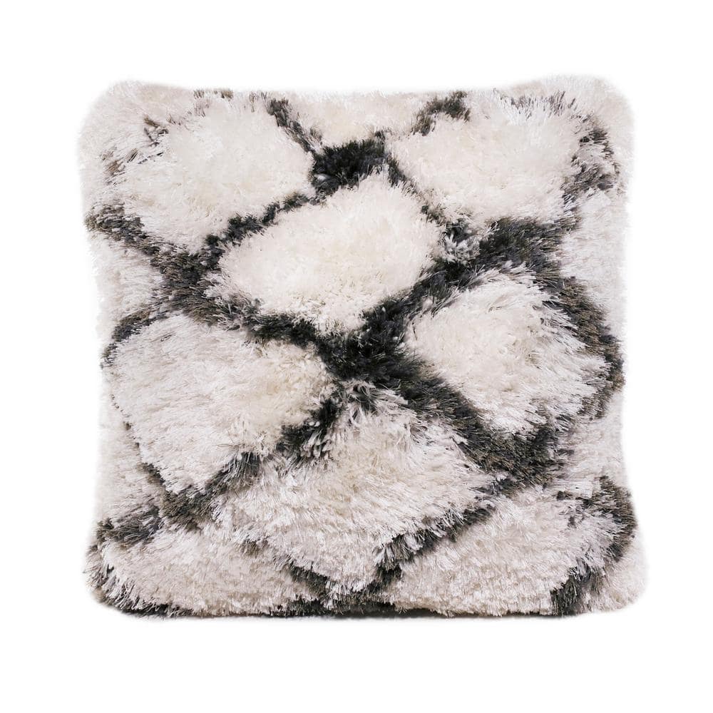 Cozy White/Black 20 in. x 20 in. Soft Shag Diamond Criss Cross Indoor Throw