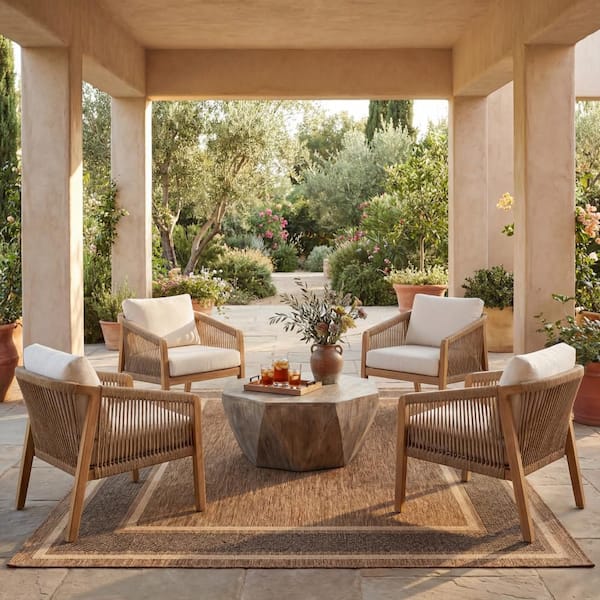 Marienne Bordered Black 4 ft. x 6 ft. Outdoor Area Rug