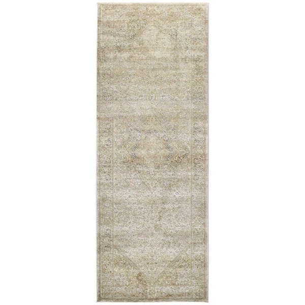HomeRoots Gold and Ivory Medallion 2 ft. x 8 ft. Runner Rug