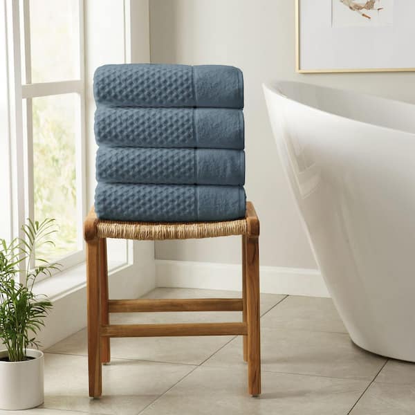FRESHFOLDS Blue Ultra-Soft 100% Cotton Diamond Waffle 4-Pack Bath Towels