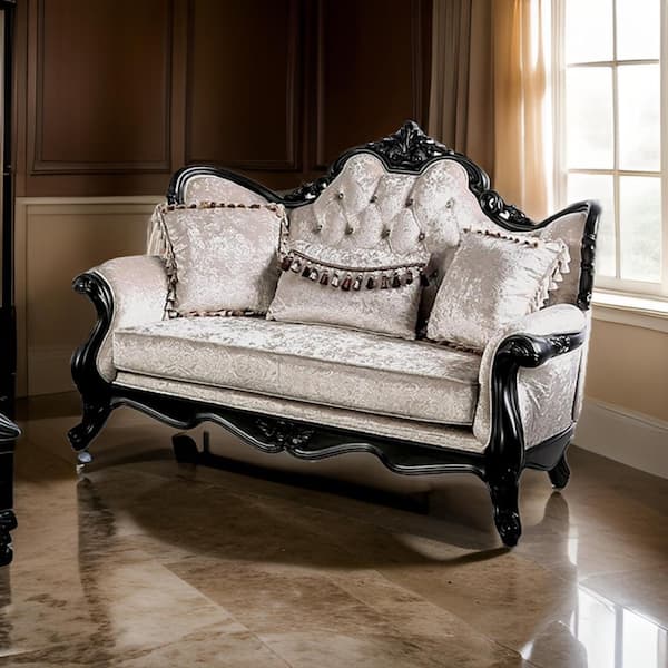 Paulo 70.5 in. Black and Off White Fabric 2-Seater Loveseat