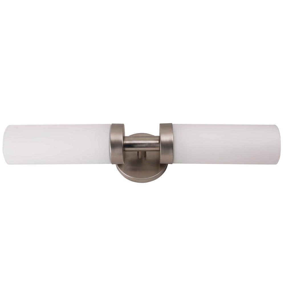 5 in. 2-Light Brushed Nickel Sconce with Satin Etched Opal Glass Shade