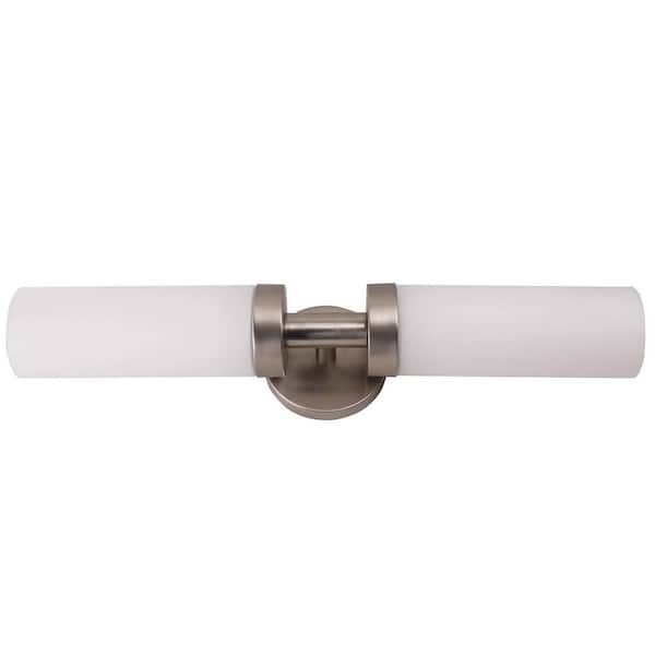 Unbranded 5 in. 2-Light Brushed Nickel Sconce with Satin Etched Opal Glass Shade