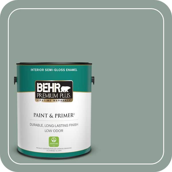 BEHR PREMIUM PLUS 1 gal. #QE-44 Eucalyptus Semi-Gloss Enamel Low Odor Interior Paint & Primer