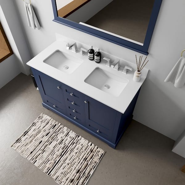 Dukes 48 in. W x 22 in. D Navy Blue Double Bath Vanity, Cultured Marble Top, and 46 in. Mirror