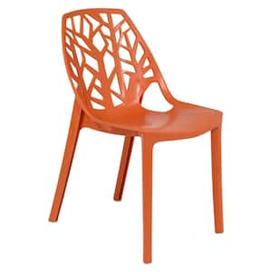 Cornelia Modern Spring Cut-Out Tree Design Stackable Dining Chair in Solid Orange