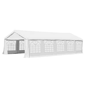 16 ft. x 32 ft. x 9.2 ft. White Roof PE Carport Canopy Party Tent with Removable Protective Sidewalls and Versatile Uses