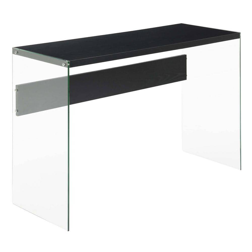SoHo Modern Black Wood Console Desk with Tempered Glass Sides