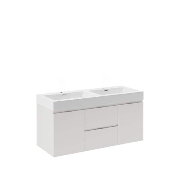 Fresca Valencia 48 in. W Wall Hung Bathroom Vanity in Glossy White with Double Acrylic Vanity Top in White