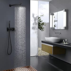 1-Spray Patterns 2 GPM 12 in. H Wall Mount Dual Shower Head and Handheld Shower Head in Matte Black
