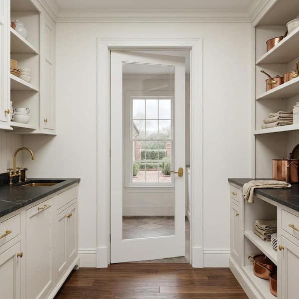 36 in. x 96 in. 1-Lite Primed Left-Hand Solid Hybrid Core MDF Wood Clear Single Prehung Interior Door