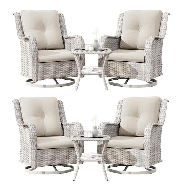 Gray 6-Piece Rattan Wicker Patio Conversation Set with Beige Cushions Garden Lawn