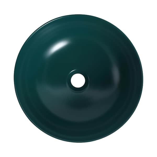 cadeninc 16.1 in. Ceramic Round Vessel Bathroom Sink Art Basin in Green