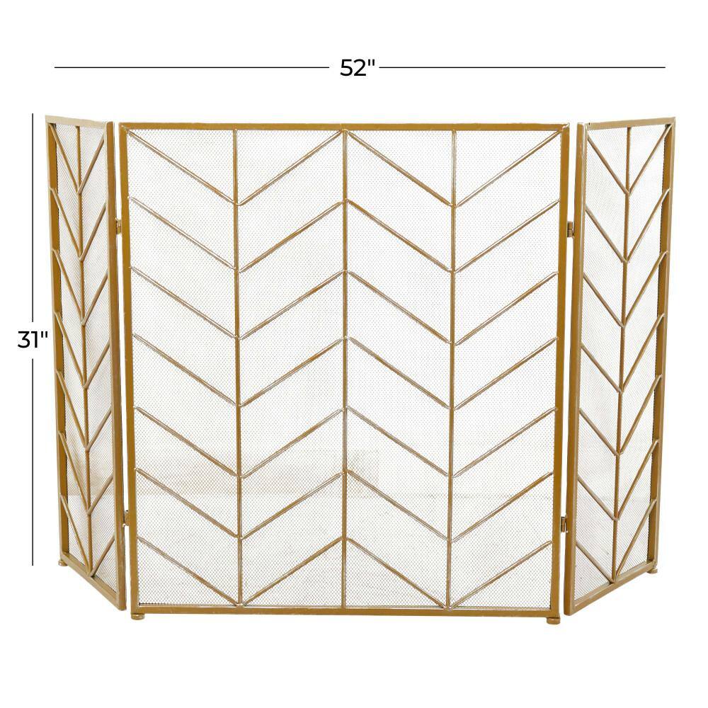 Gold 52" Chevron Pattern Mesh 3-Panel Fireplace Screen
