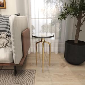 13 in. Gold Large Round Glass End Table with Textured Glass Tabletop