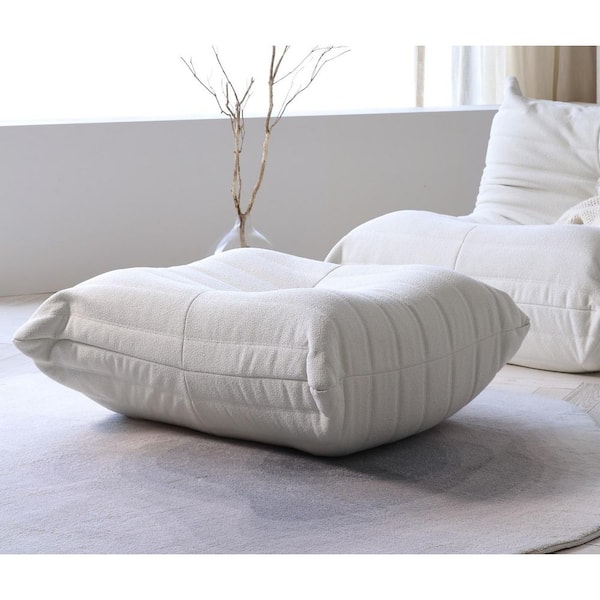 Magic Home 34.25 in. Teddy Velvet Rectangle Bean Bag Lazy Sofa Ottoman, Beige