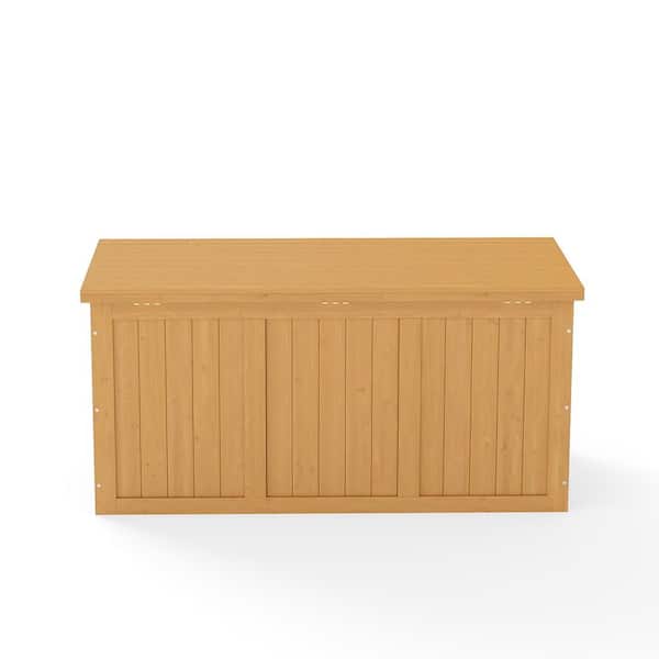 67 Gal. Light Brown Outdoor Wooden Deck Box-Solid Wood Storage with Seat & Table Top