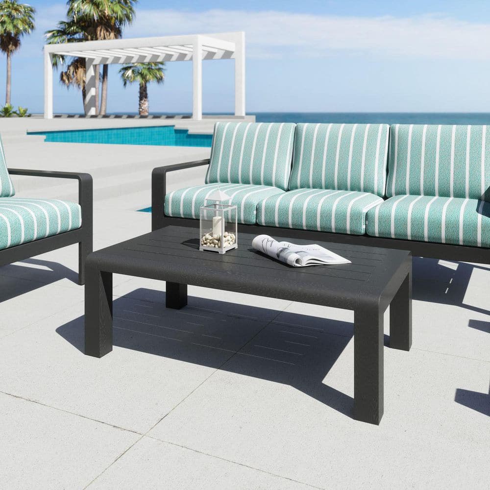 26.8 in. L x 16.1 in. H Black Finish Rectangle Shape Wood Coffee Table in Aluminum Frame