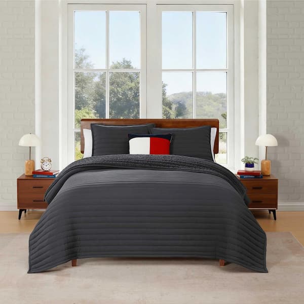 Classic Comfort 3-Piece Charcoal Grey Microfiber Full/Queen Quilt Set
